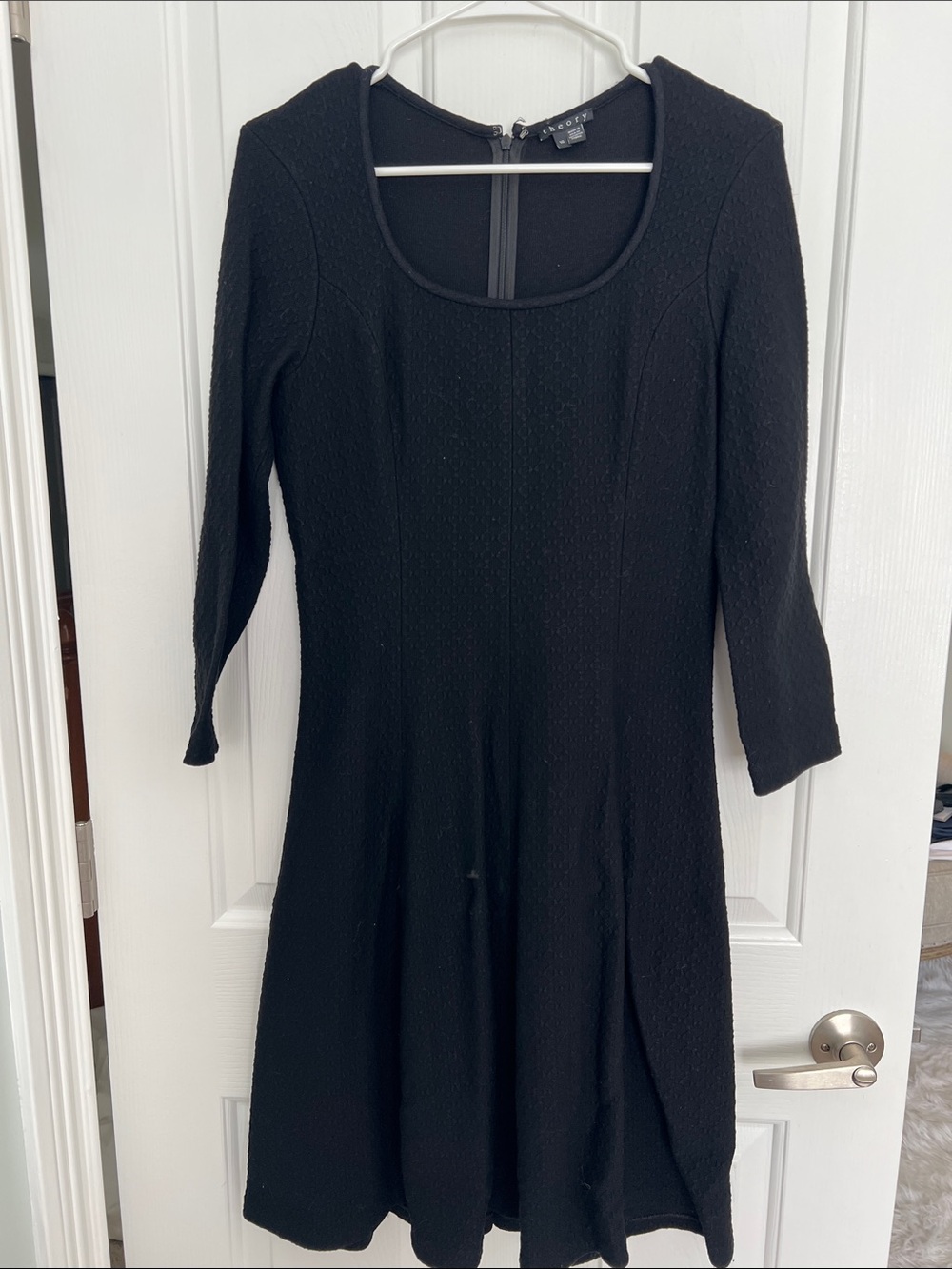 Theory Black Long-Sleeve Scoop Neck Fit-and-Flare Dress